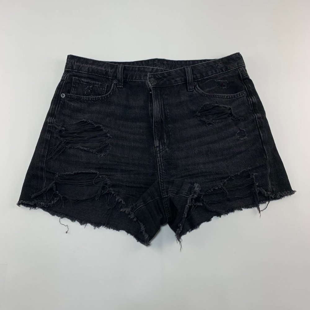 American Eagle Black Destroyed Denim High Rise Mom Cutoff Jean Shorts 10